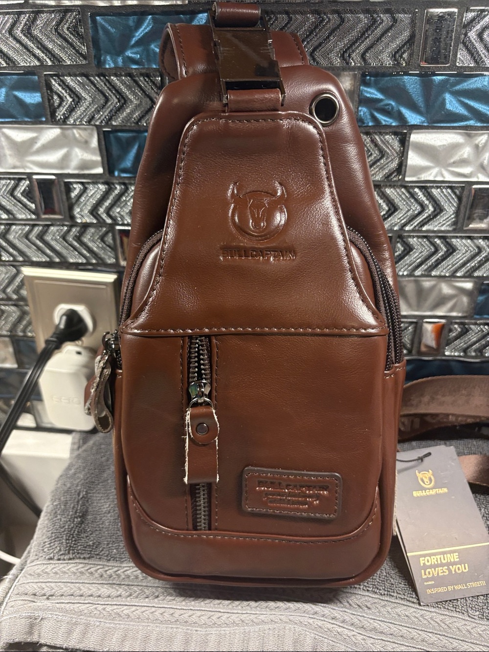 Chest Sling Bag in Brown Leather